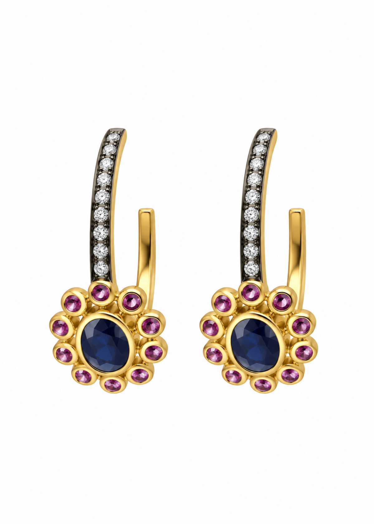 Celestia Sapphire & Ruby Victorian Hoops