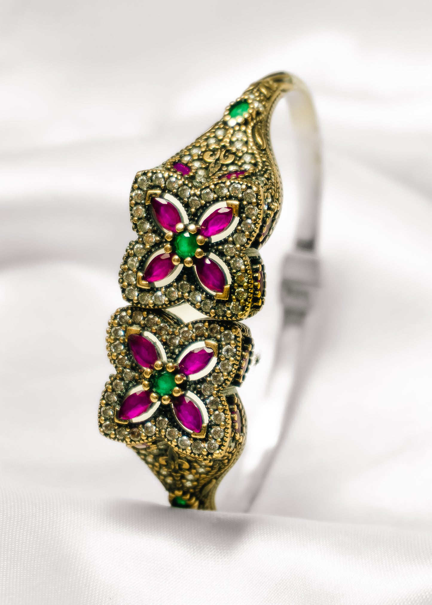 Floral Double Motif -925 Silver Bangle