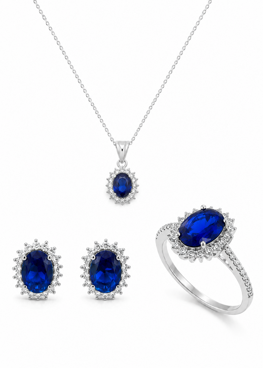 Royal Sapphire Halo – 925 Sterling Silver