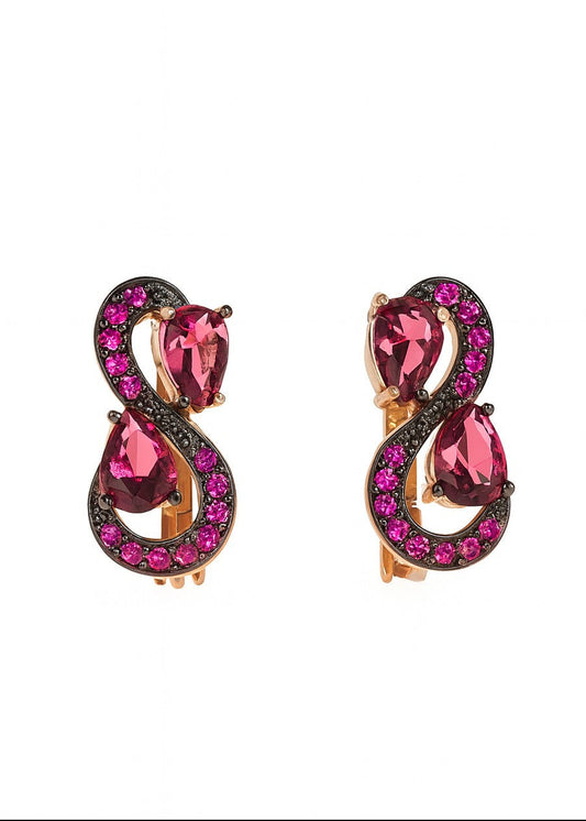 Pair of pink gemstone earrings on a white background