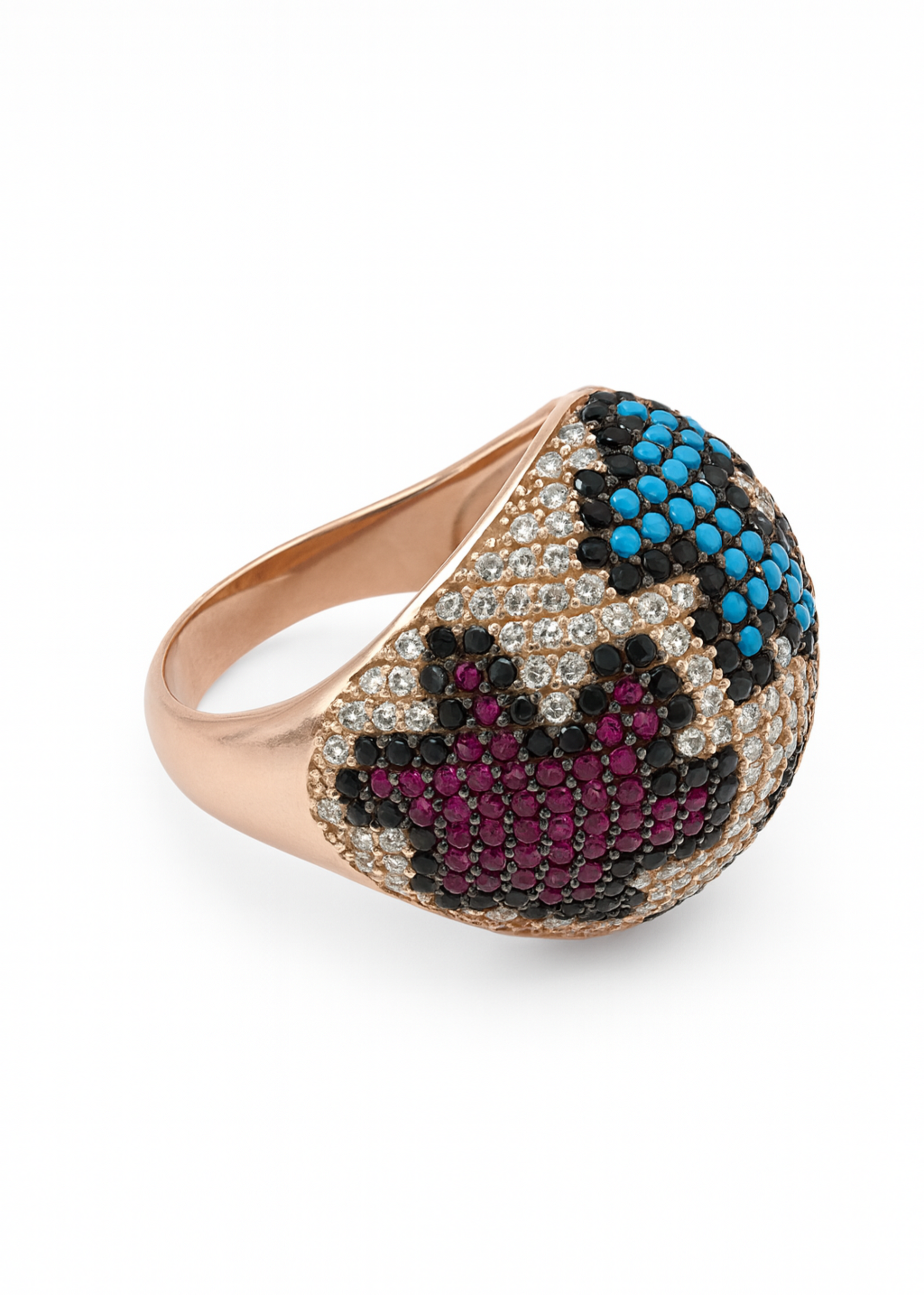 Decorative ring with gemstones on a white background