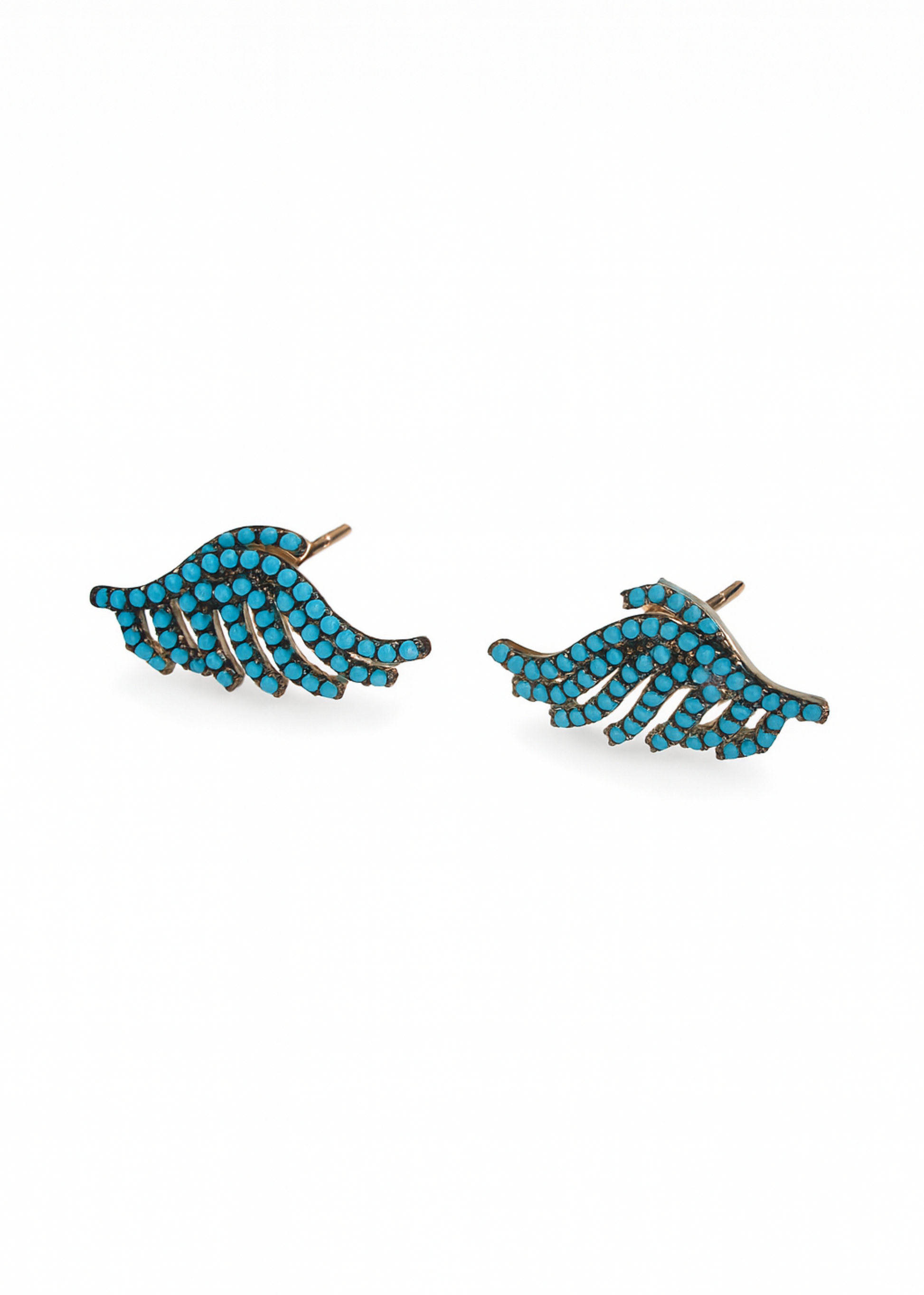 Pair of blue wave-shaped earrings on a white background