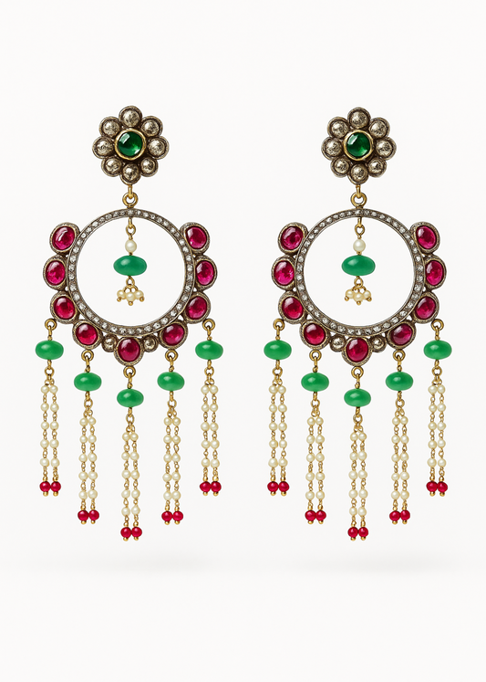 Mughal Polki Chandbali Earrings