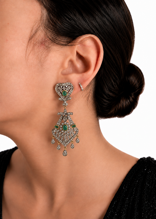 Regal Emerald Chandbali Earrings