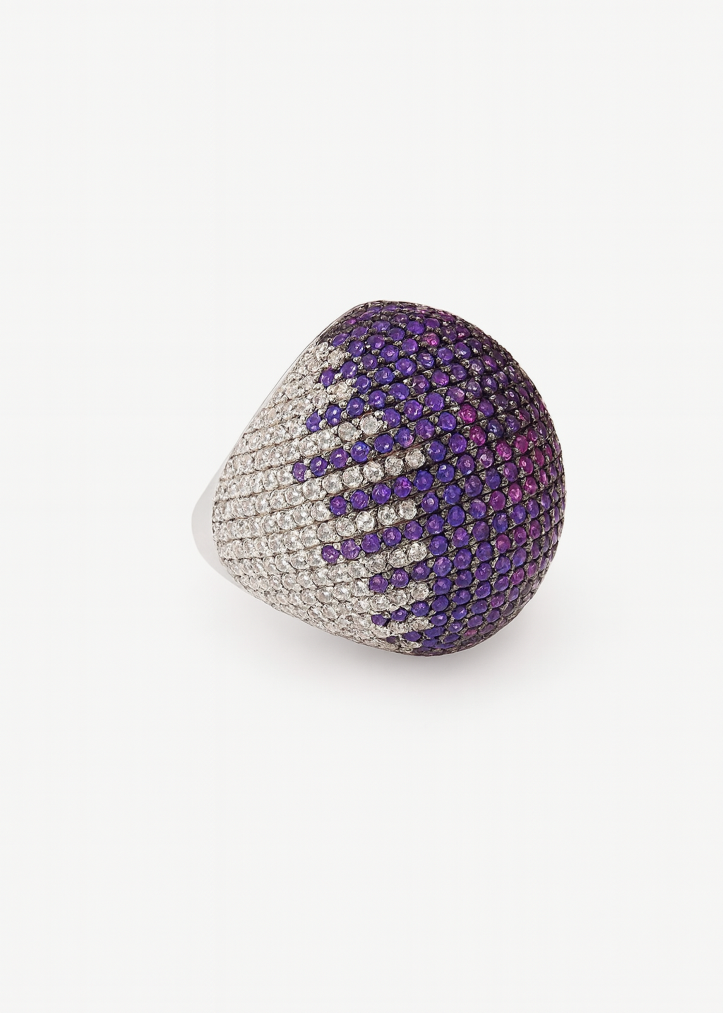 Purple and silver ring on a white background