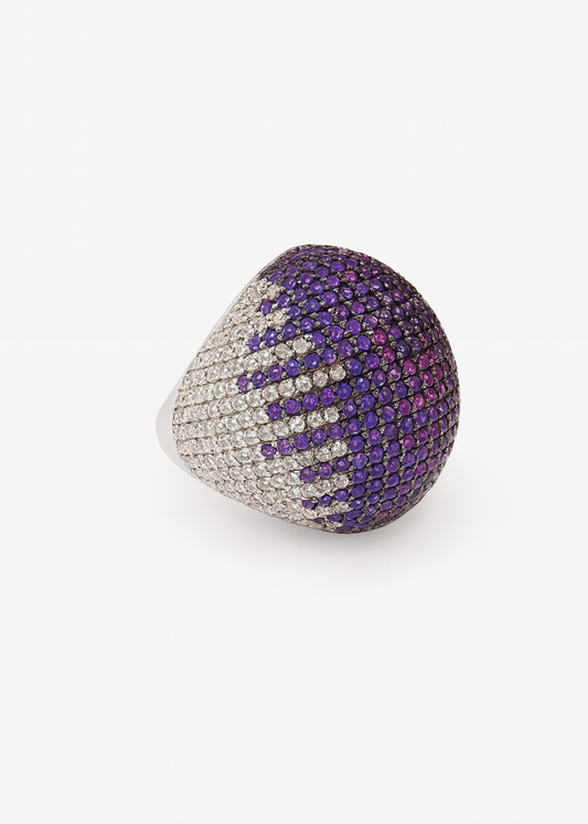 Purple and silver ring on a white background