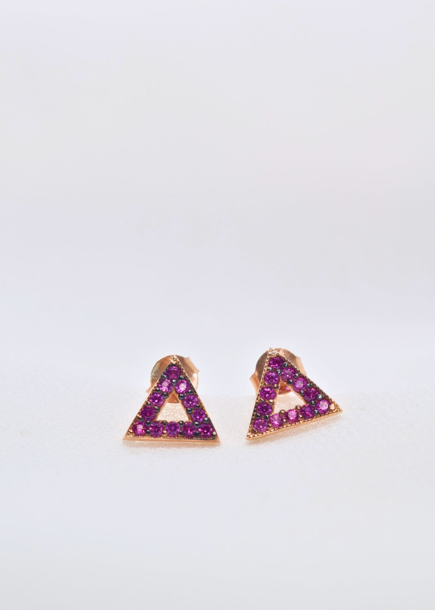 Elegant Pink Triangular Zircon Stud Earrings – 925 Sterling Silver  | Turkish Elegance