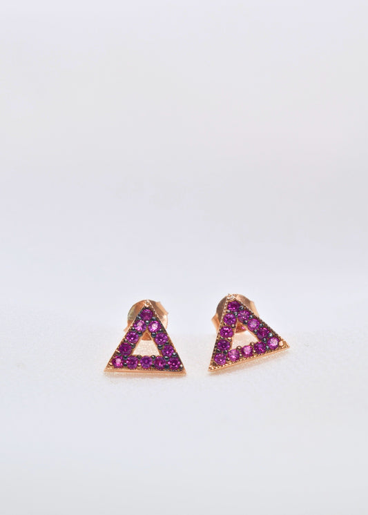 Elegant Pink Triangular Zircon Stud Earrings – 925 Sterling Silver  | Turkish Elegance
