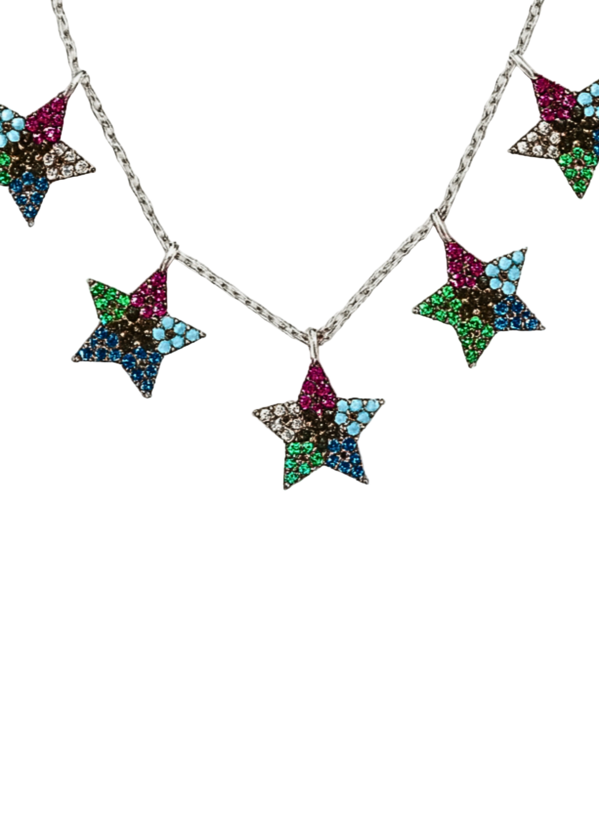 Necklace with star-shaped pendants on a white background