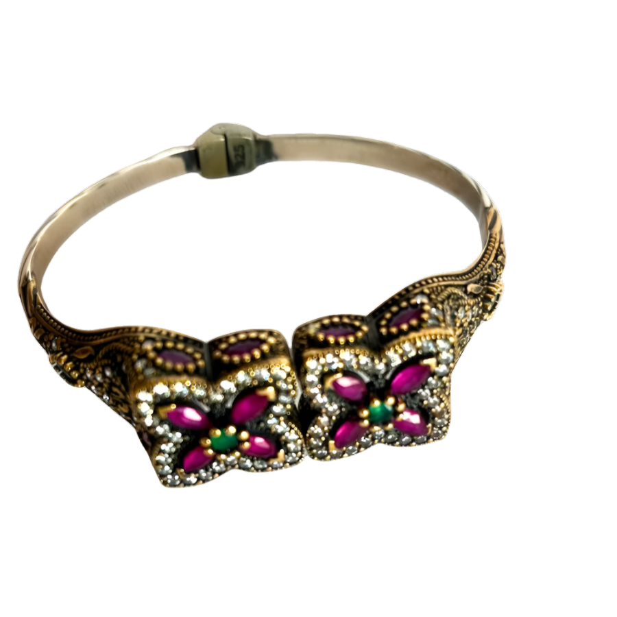 Floral Double Motif -925 Silver Bangle