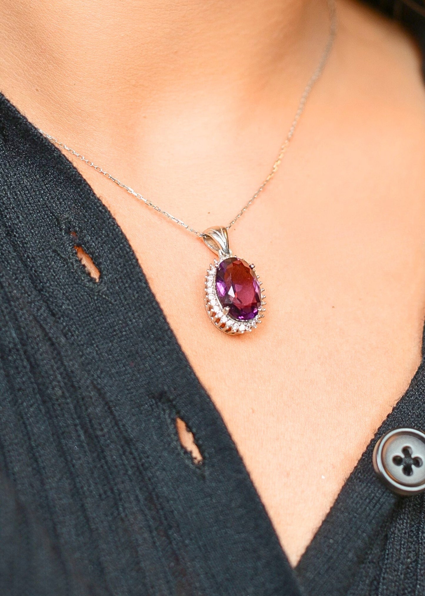 Amethyst Halo-925 Sterling Silver