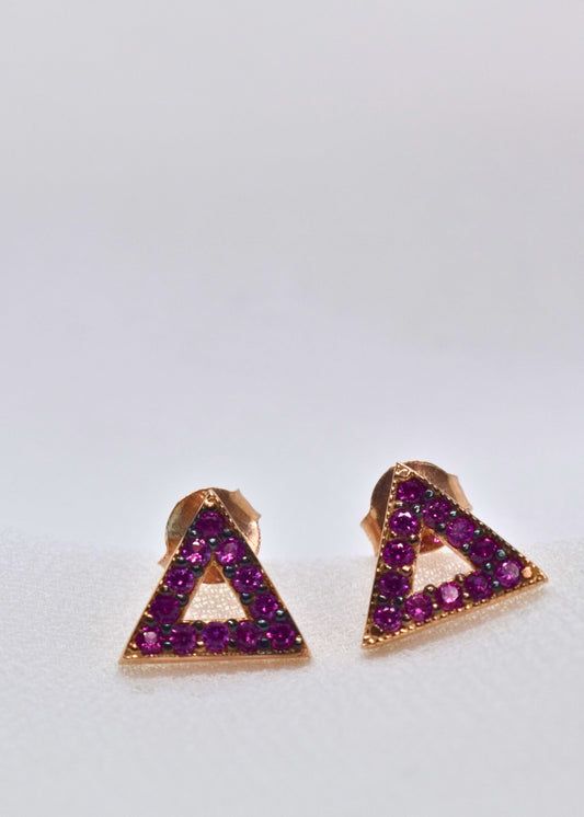 Elegant Pink Triangular Zircon Stud Earrings – 925 Sterling Silver  | Turkish Elegance
