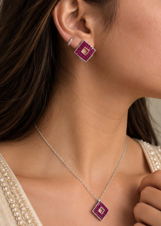Ruby Geo Square-925 Sterling Silver
