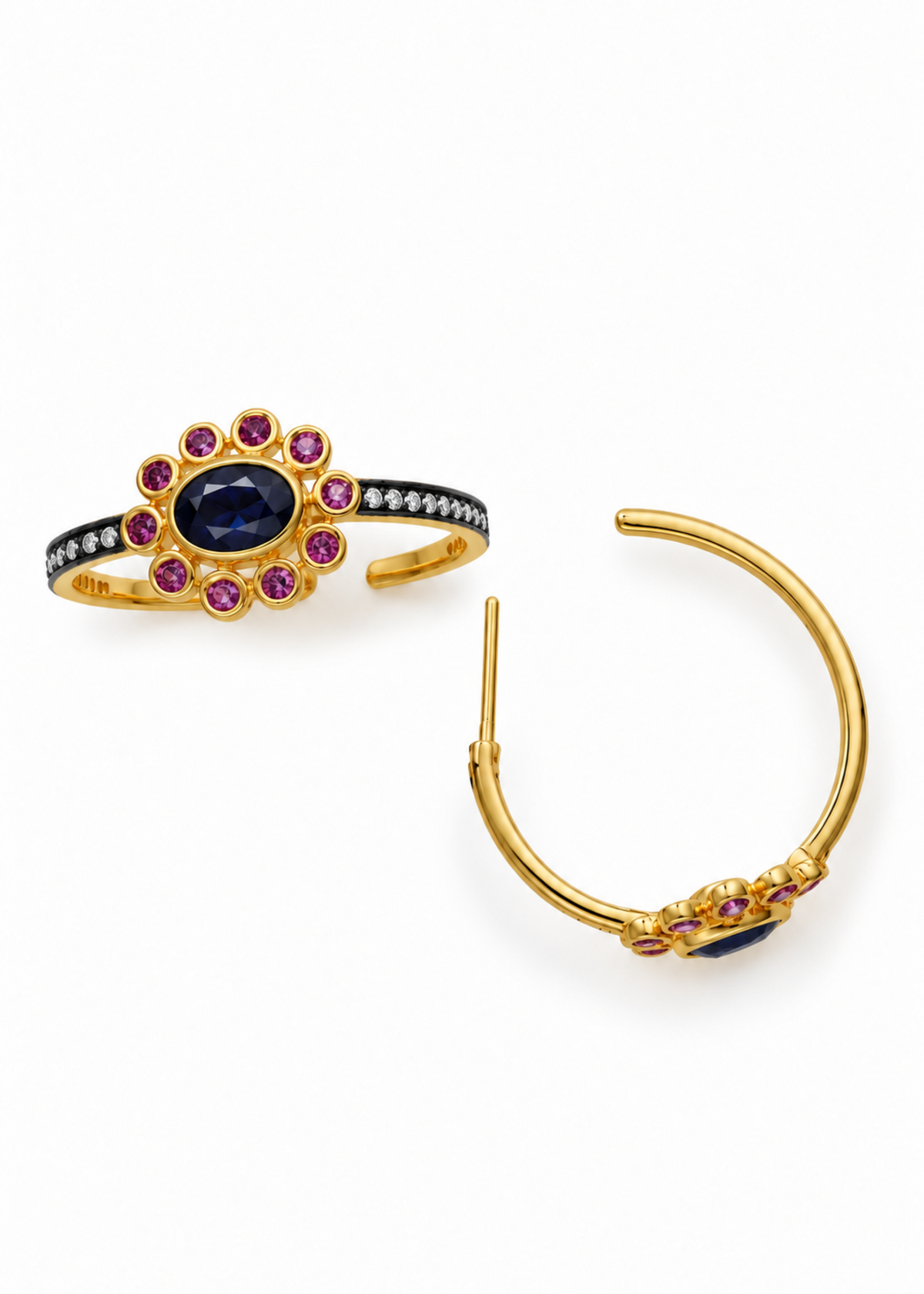 Celestia Sapphire & Ruby Victorian Hoops