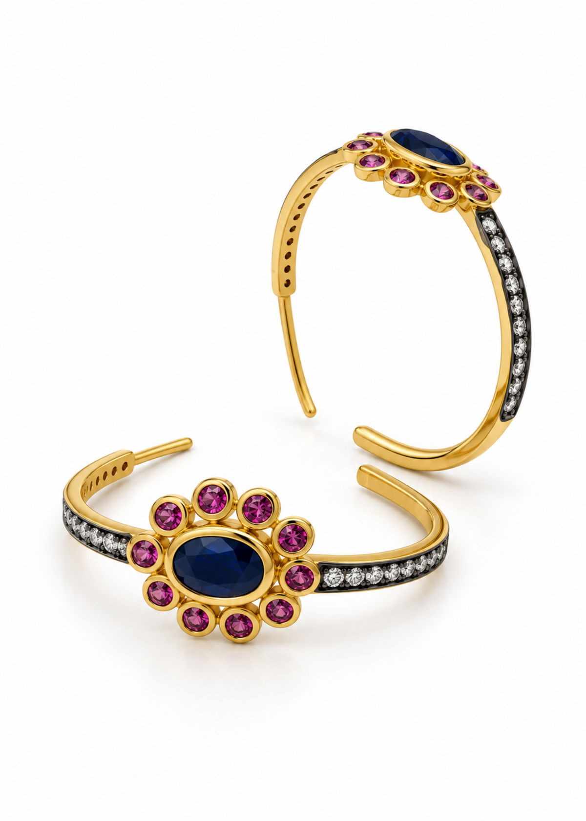 Celestia Sapphire & Ruby Victorian Hoops