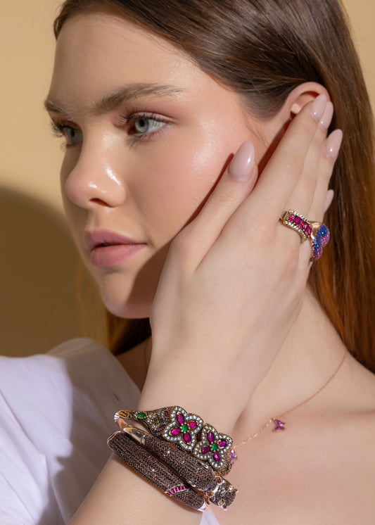Floral Double Motif -925 Silver Bangle