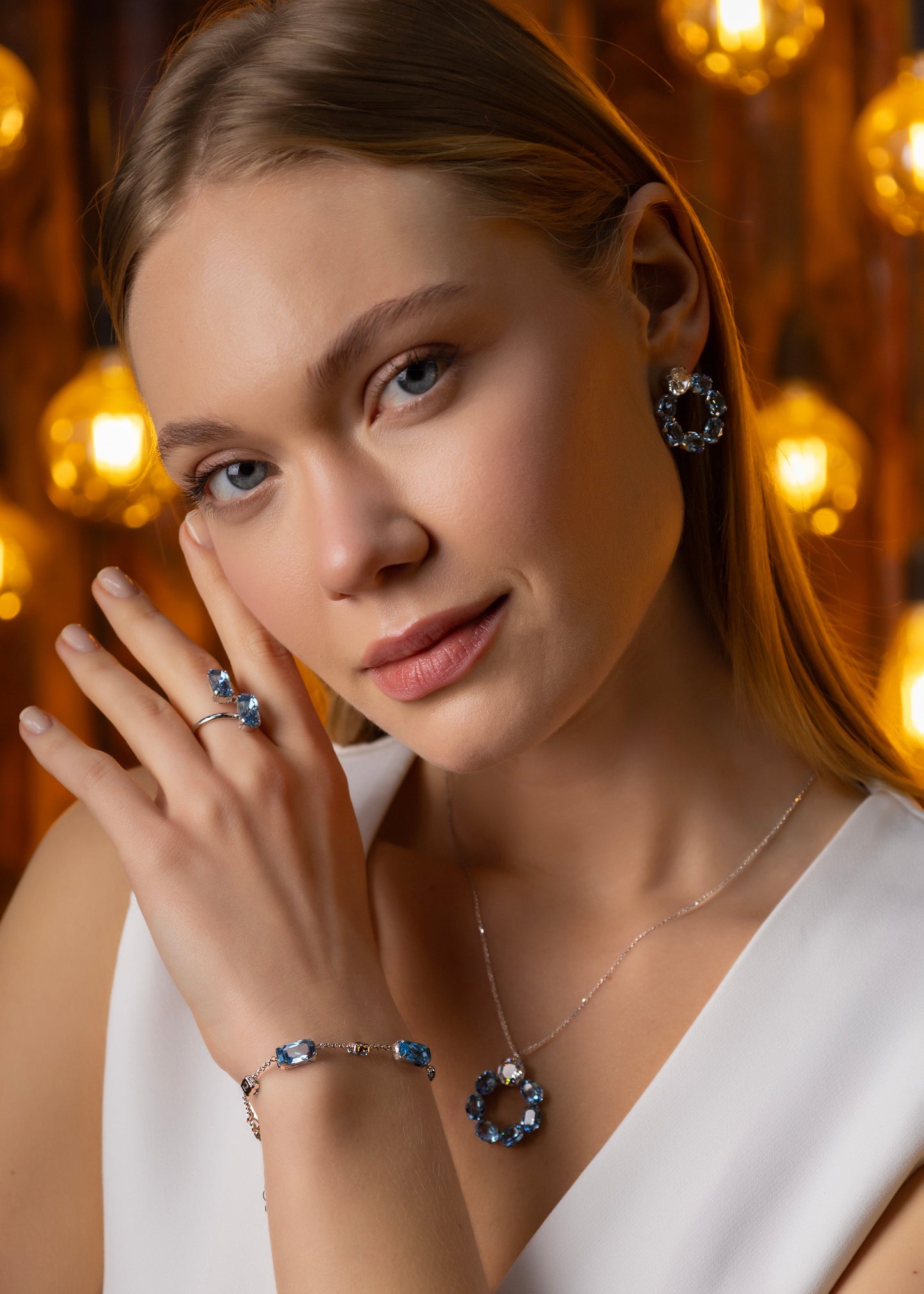 Azure Twin Crystal-925 Sterlıng Sılver