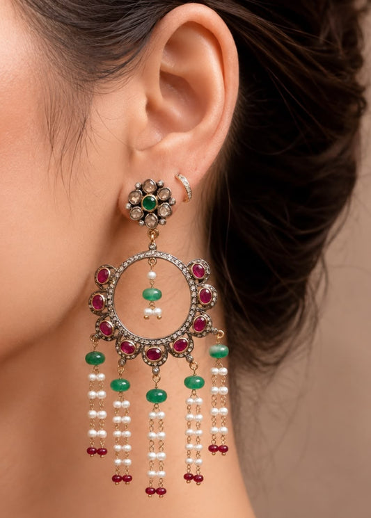 Mughal Polki Chandbali Earrings