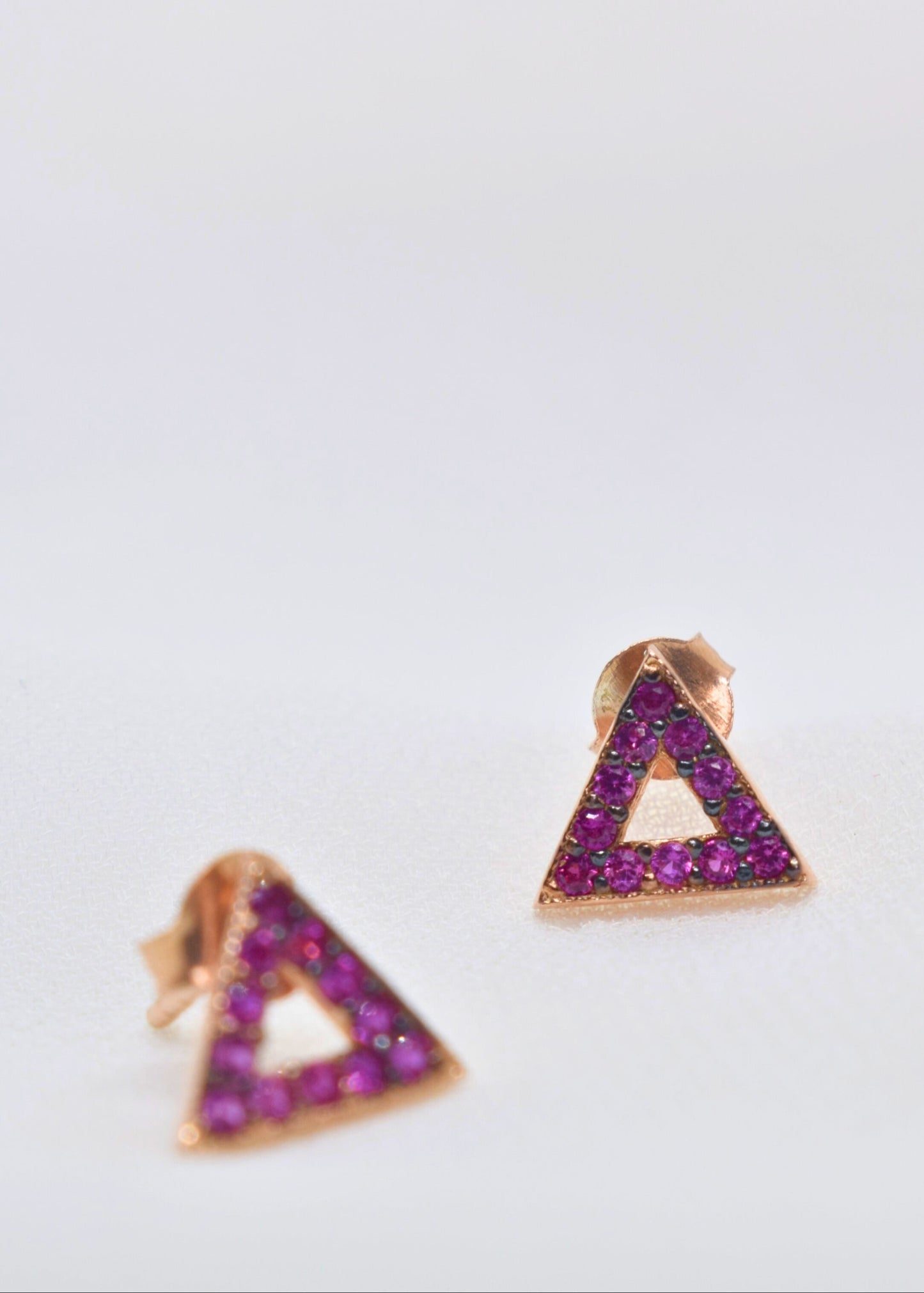 Elegant Pink Triangular Zircon Stud Earrings – 925 Sterling Silver  | Turkish Elegance