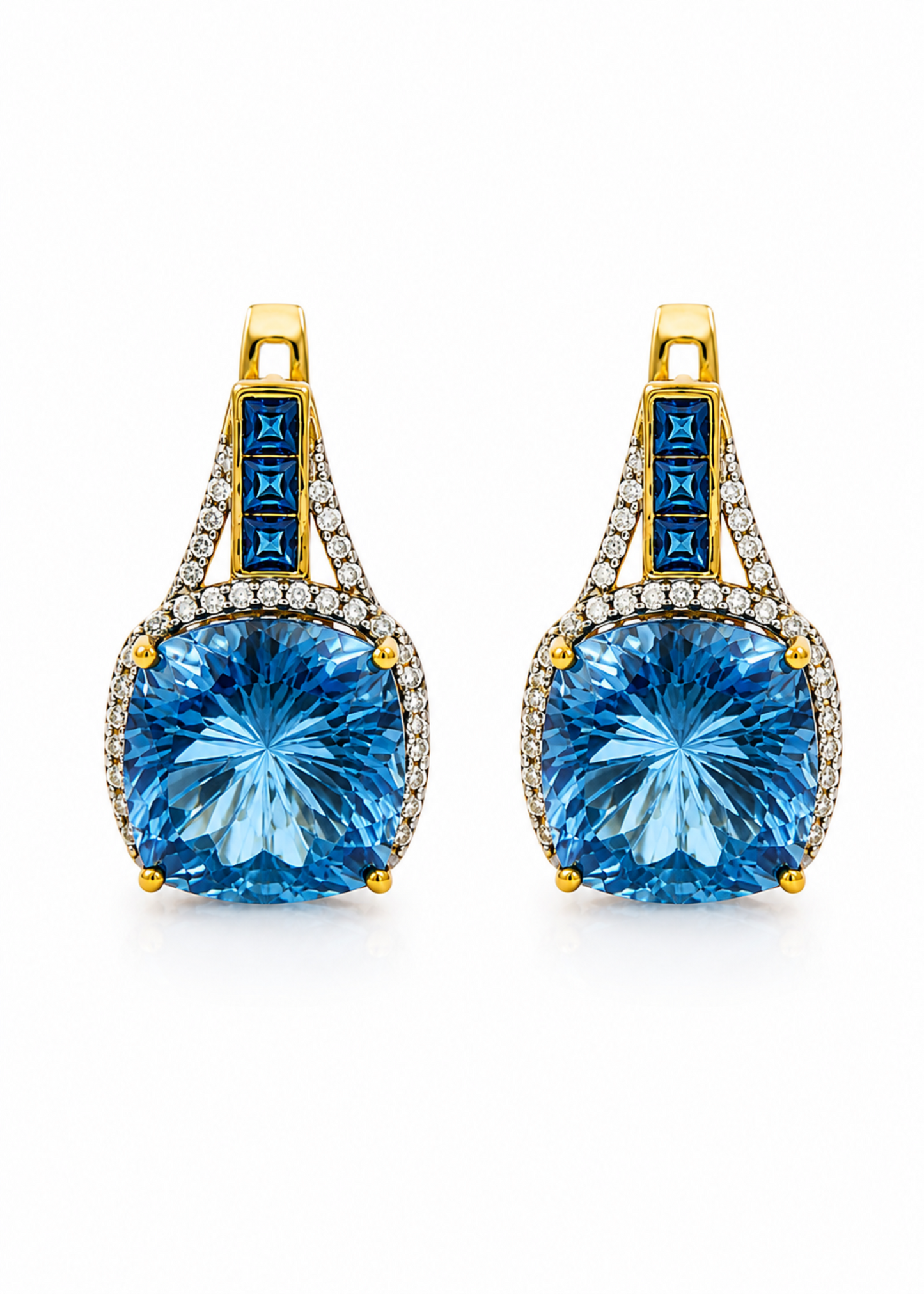 Blue Topaz & Diamond Drop Earrings