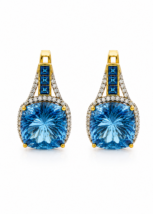 Blue Topaz & Diamond Drop Earrings