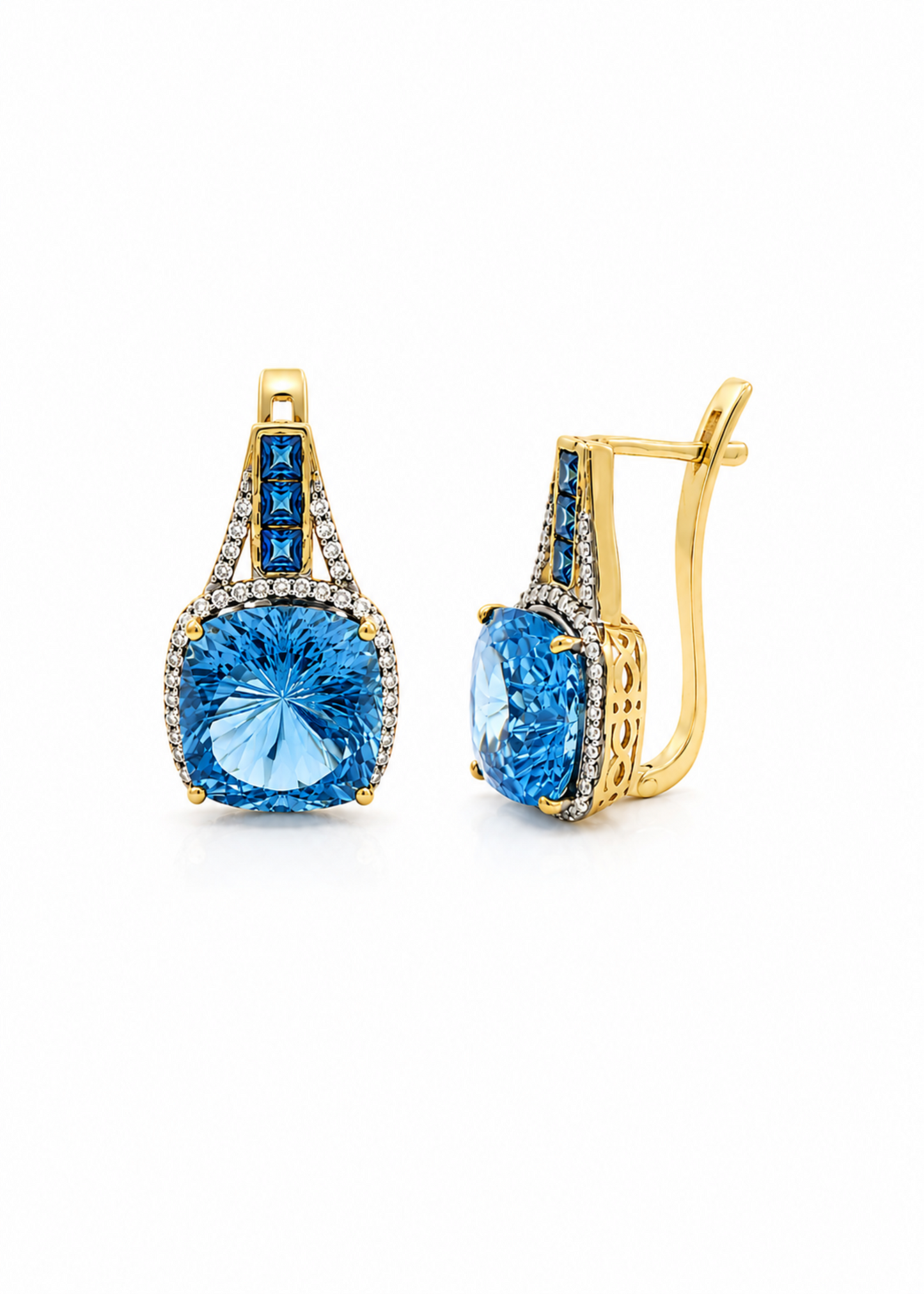Blue Topaz & Diamond Drop Earrings