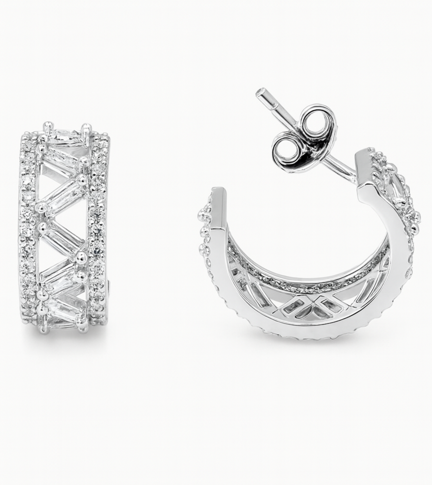 Silver hoop earrings on a white background