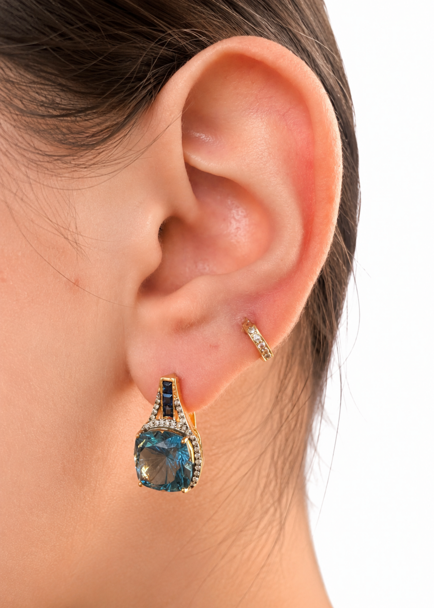 Blue Topaz & Diamond Drop Earrings