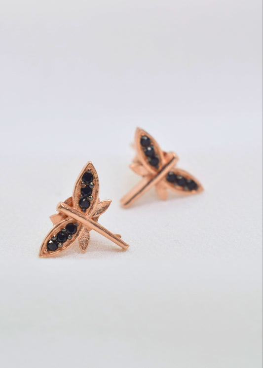 Dragon fly Papillon Stud Earrings – 925 Sterling Silver | Turkish Elegance.