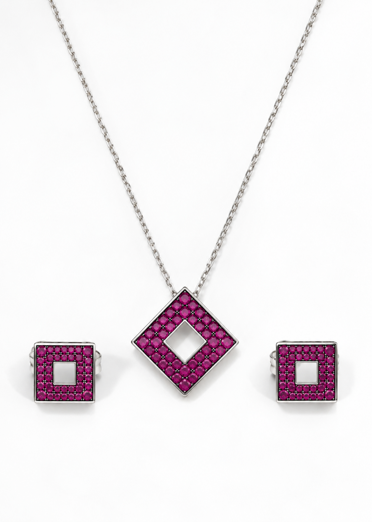 Ruby Geo Square-925 Sterling Silver