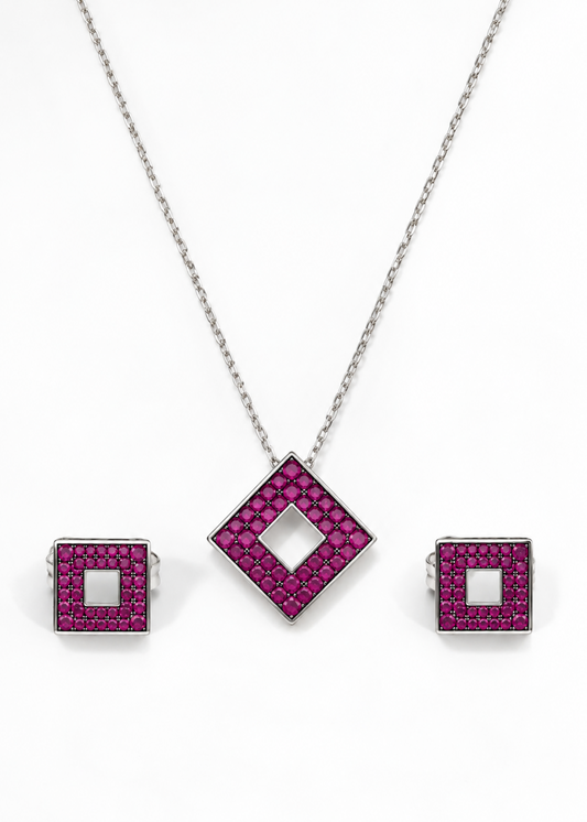 Ruby Geo Square-925 Sterling Silver