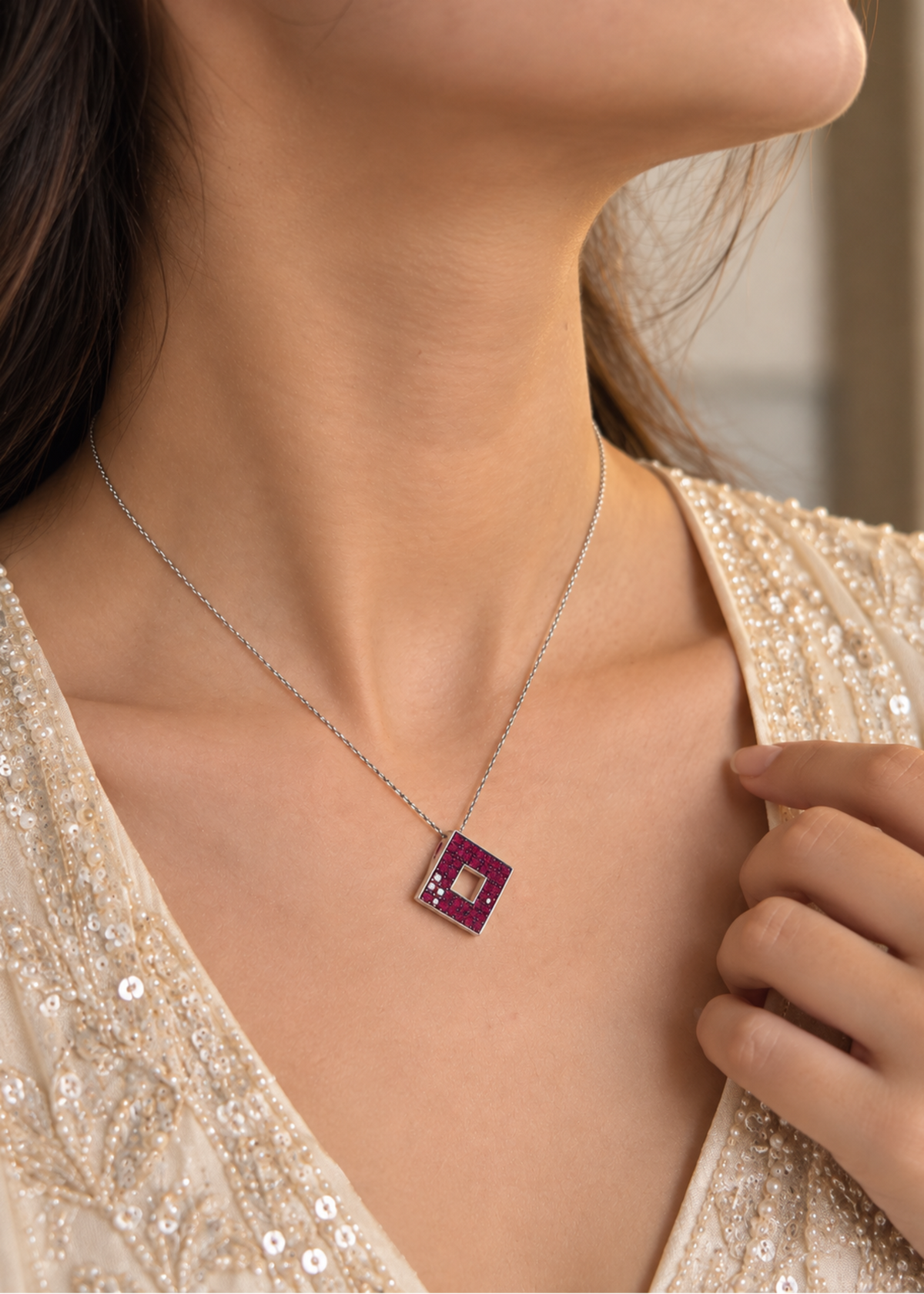 Ruby Geo Square-925 Sterling Silver