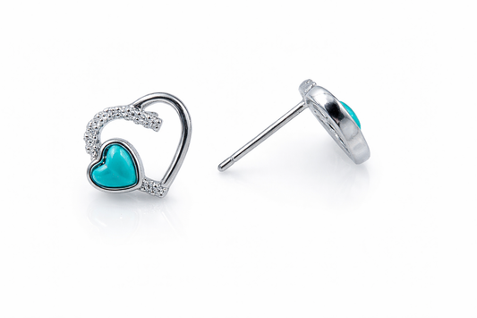 Turquoise half Heart-925 Sterling Silver